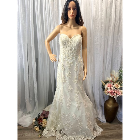 Demetrios Lace Ivory Strapless Wedding Dress - Picture 1 of 5
